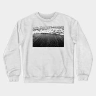 Dramatic Ocean Waves Crashing on Sandy Beach, Black and White Crewneck Sweatshirt